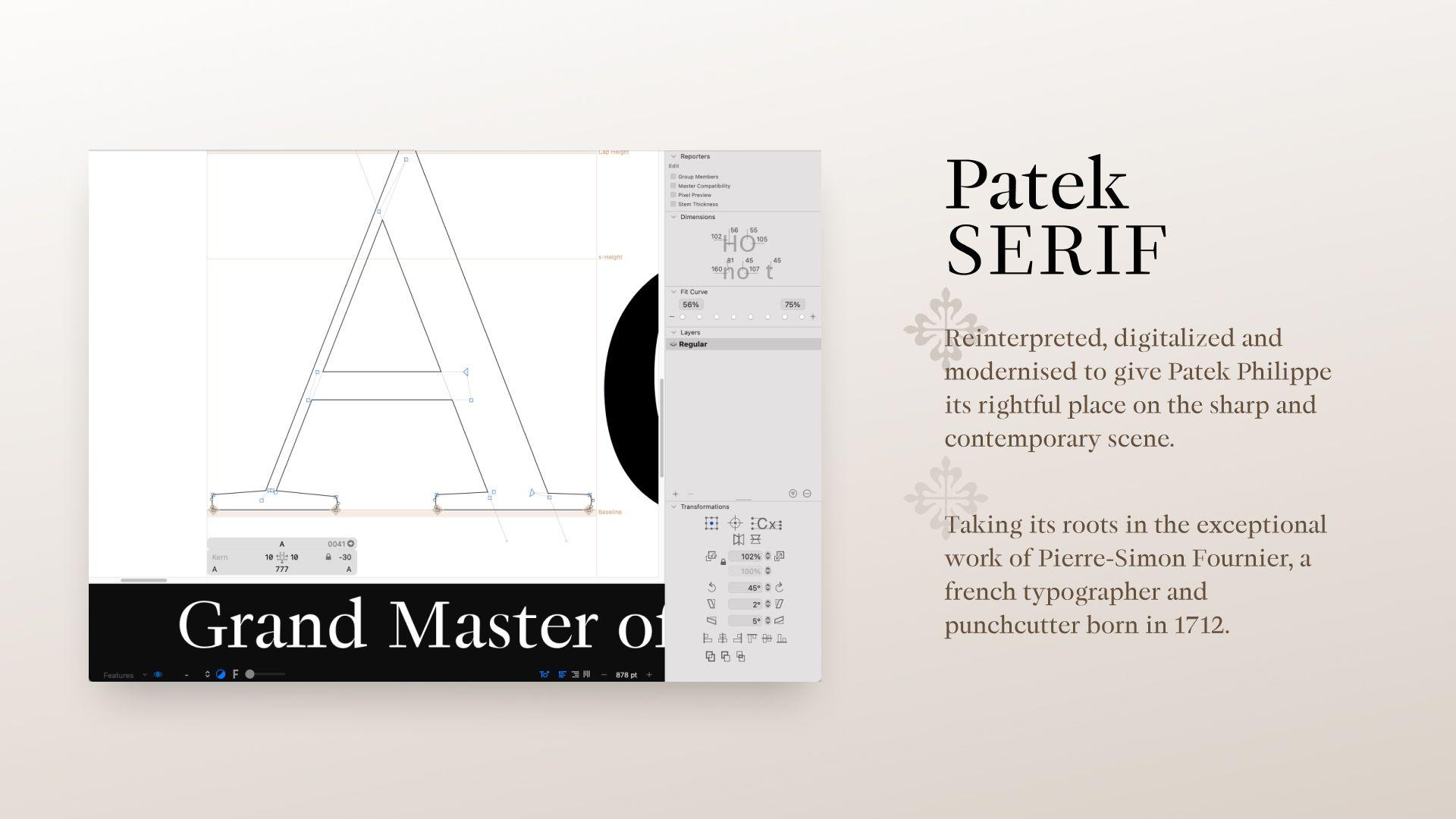 View of the work done for the Patek Philippe typeface